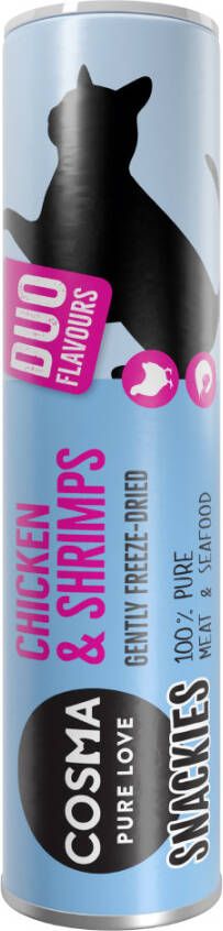 Cosma 23g Snackies DUO 2 in 1 Gevriesdroogde Kippenborst & Garnalen Kattensnacks