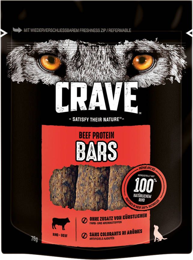 Crave 2 + 1 gratis! 3 x Protein Hondensnacks 3 x 76 g Rund