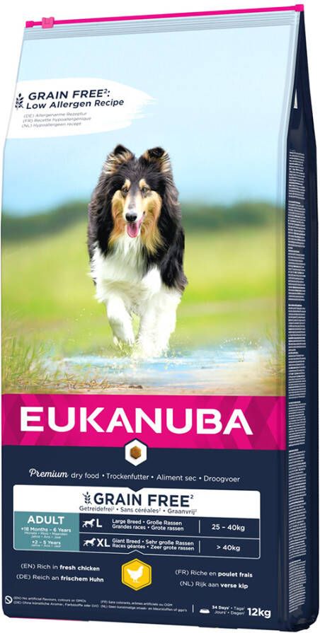 Eukanuba 2x12kg Grain Free Adult Large Breed Kip Hondenvoer droog