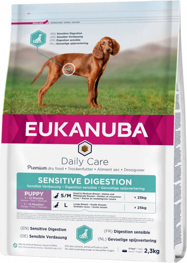 Eukanuba 2x2, 3kg Puppy Sensitive Digestion met Kip & Kalkoen Hondenvoer droog