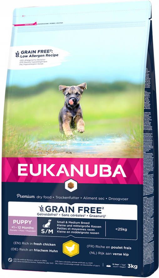 Eukanuba 2x3kg Grain Free Puppy Small/Medium Breed Kip Hondenvoer droog