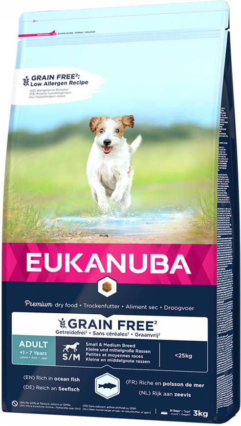 Eukanuba 15% korting! 3 kg/12 kg/15 kg Droogvoer Zalm! Grain Free Adult Small/Medium Breed zalm 12 kg