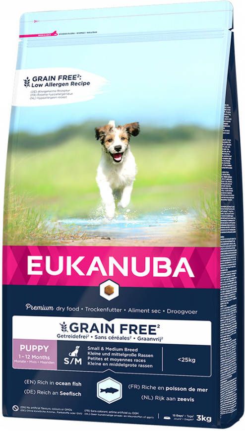 Eukanuba 15% korting! 3 kg/12 kg/15 kg Droogvoer Zalm! Grain Free Puppy Small/Medium Breed zalm 12 kg