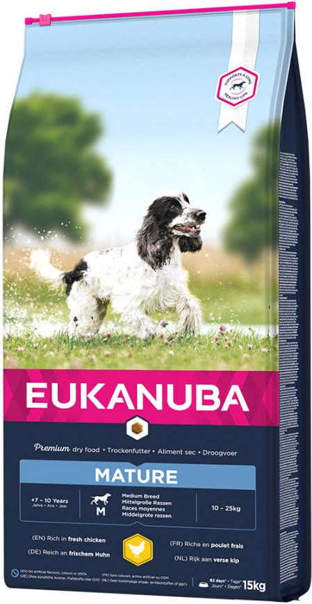 Eukanuba 15% korting! Caring Senior Large Breed Kip Hondenvoer Thriving Mature Medium Breed Kip 15 kg