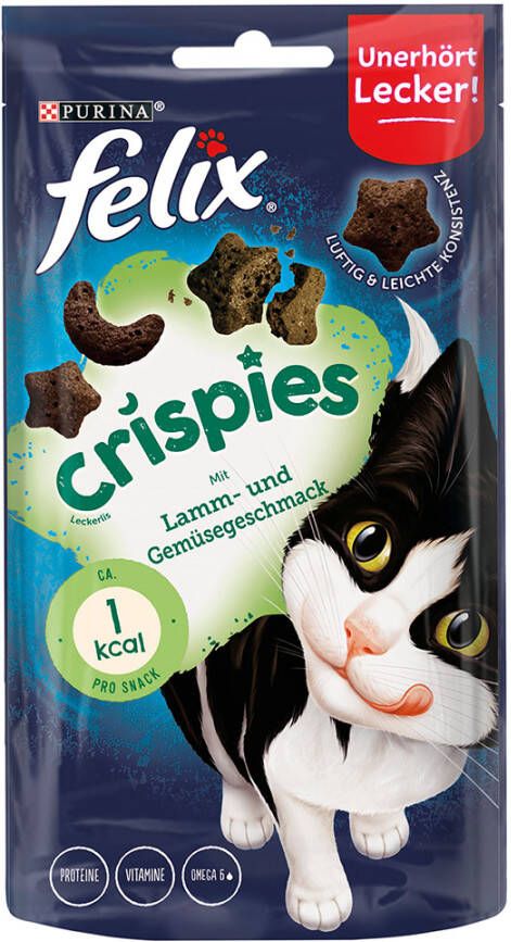 Felix 25% korting! Kattensnacks Party Mix Party original & oceaan Crispies Lam & Groente(45 g )