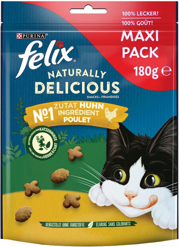Felix 25% korting! Kattensnacks Party Mix Party original & oceaan Kip & Kattenkruid(180 g )