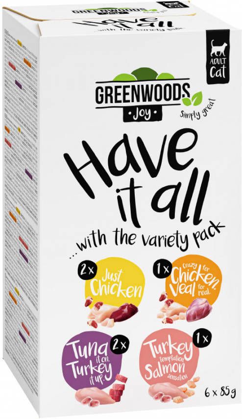 Greenwoods 6x85g Mixpakket 4 Soorten Joy Kattenvoer nat