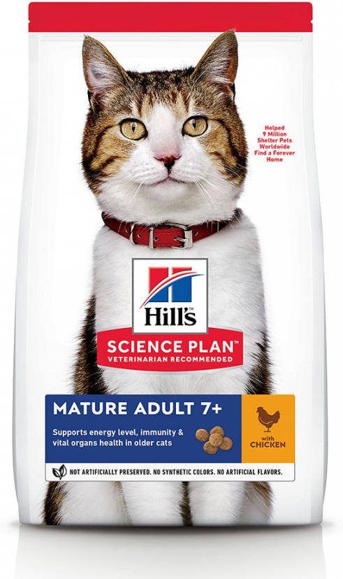 Hill's Hill's Mature Adult 7+ kip kattenvoer 10 kg + 12 x Hill's Mature/Senior Favourite Selection pouches