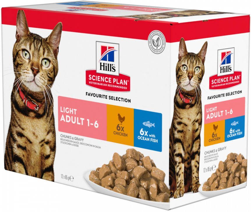 Hill's Science Plan Adult 1 6 Optimal Care Light Kattenvoer met Tonijn Bestel ook natvoer 12 x 85 g Kip & Zeevis