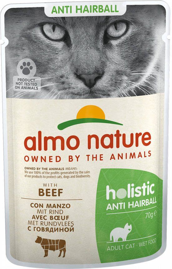 Holistic 20 + 4 gratis! 24 x 70 g Almo Nature Natvoer Anti Hairball met Rund