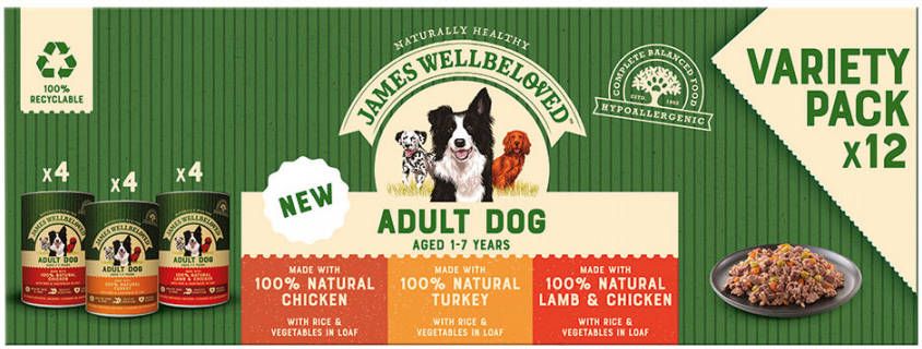 James Wellbeloved 8 + 4 Gratis! 12 x 400 g Adult Mixpaket 12 x 400 g Kip, kalkoen, lam & kip