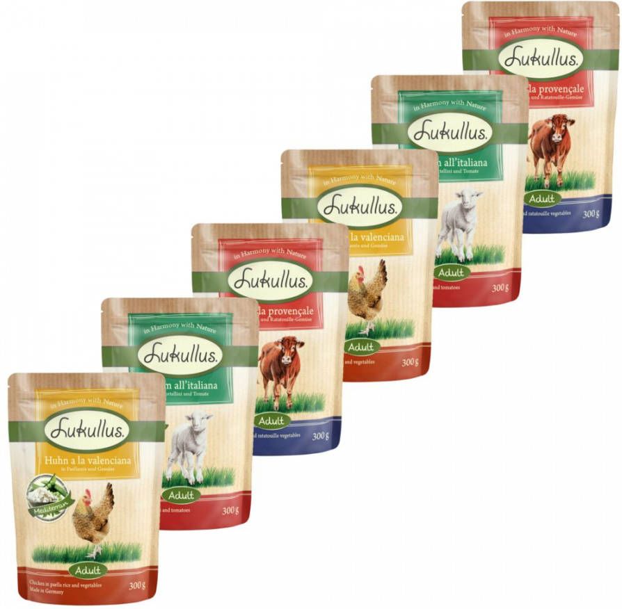 Lukullus 48x300g Maaltijdzakjes Mix 4 x 1 & 4 x 2 Hondenvoer