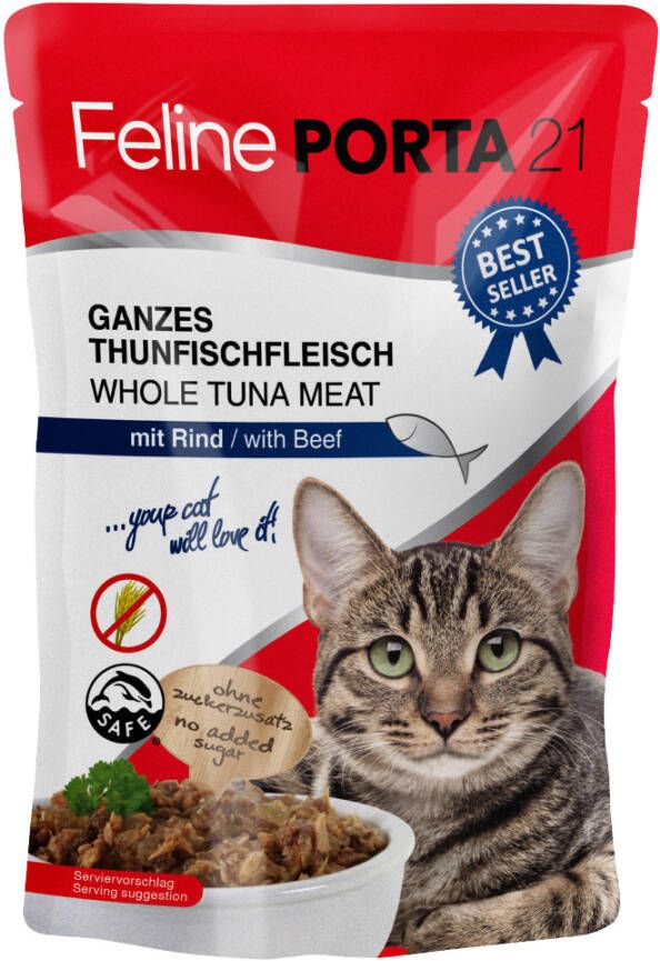 Porta 21 24x100g Feline Maaltijdzakjes Tonijn met Rund(graanvrij) Kattenvoer