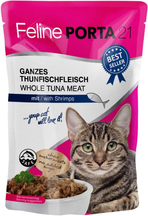 Porta 21 24x100g Feline Maaltijdzakjes Tonijn met Garnalen Kattenvoer