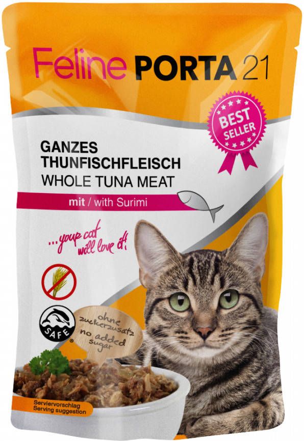 Porta 21 24x100g Feline Maaltijdzakjes Tonijn met Surimi(graanvrij) Kattenvoer