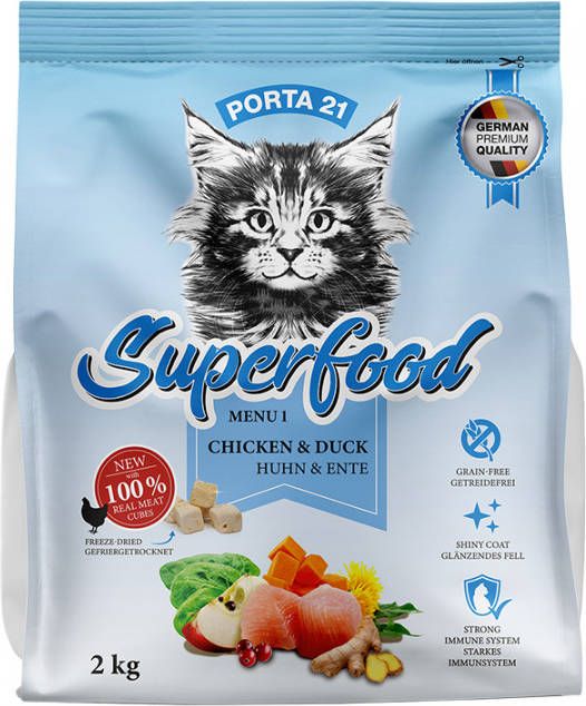 Porta 21 30% korting! Superfood Menu 2 met Eend Kattenvoer Superfood Menu 1 Kip & Eend Kattenvoer