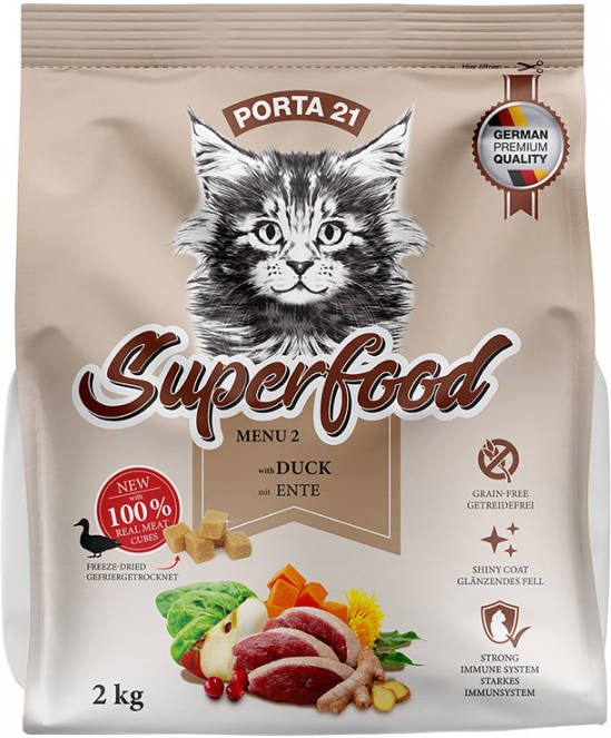 Porta 21 30% korting! Superfood Menu 2 met Eend Kattenvoer Superfood Menu 2 met Eend Kattenvoer