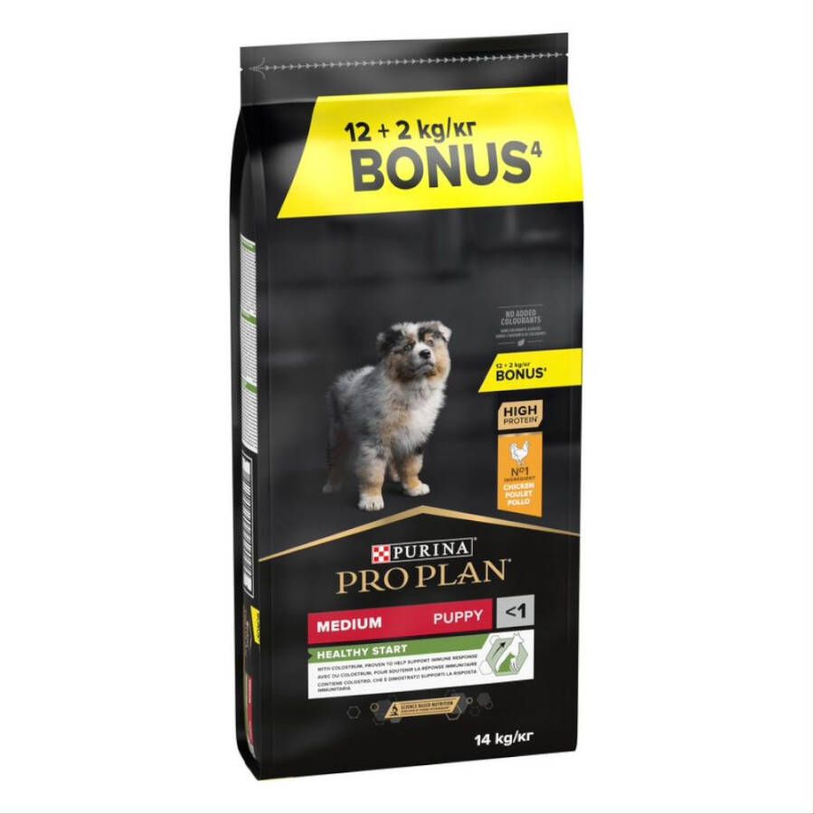 Pro Plan 12+2kg gratis Medium Puppy Optistart Kip & Rijst Hondenvoer