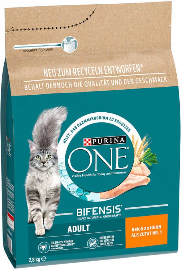 Purina One 2, 8 kg + 150 ml Adult & Senior Skin & Coat Supplement Ö, l gratis! Adult Huhn & Vollkorngetreide