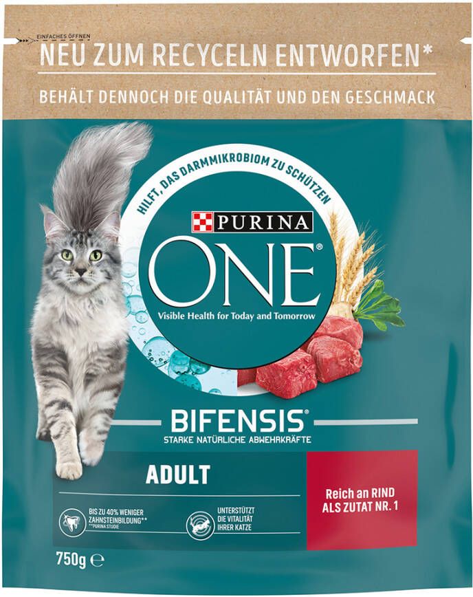 Purina One Adult Rund & Volkoren Granen Kattenvoer Voordeelpakket 3 x 750 g