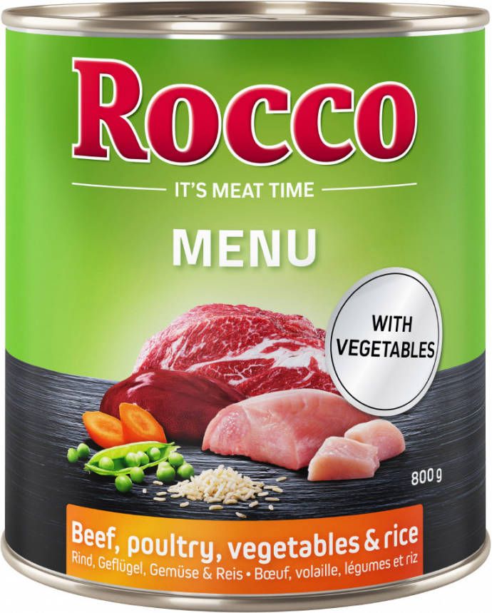 Rocco Voordeelpakket Menu 24 x 800 g Rund met Gevogelte, Groenten & Rijst