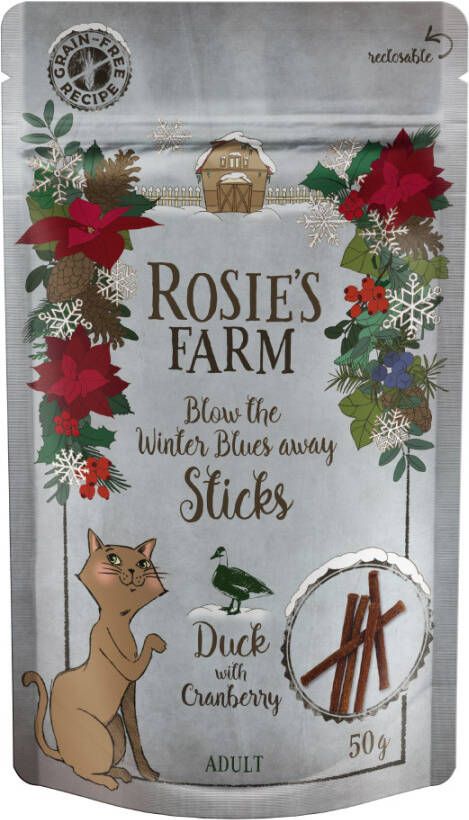 Rosie's Farm Snack "Sticks" wintereditie Eend met veenbessen 50 g