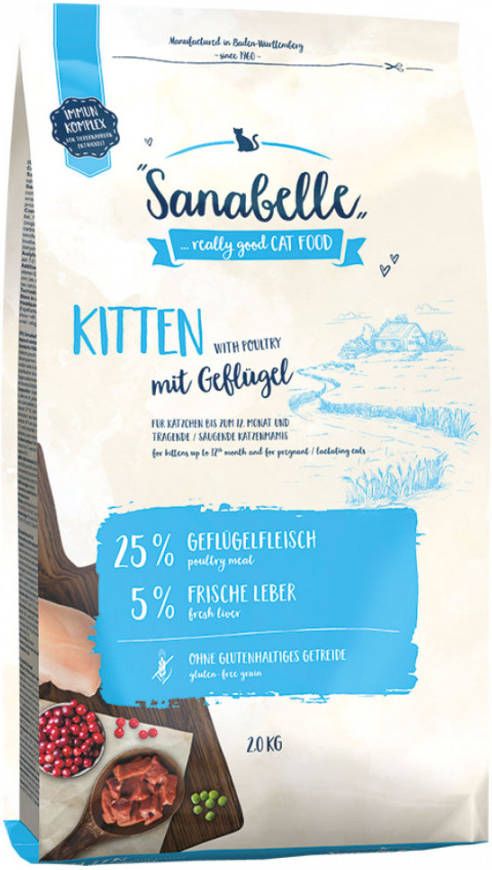 Sanabelle Kitten kattenvoer met gevogelte 10 kg + 2 kg gratis