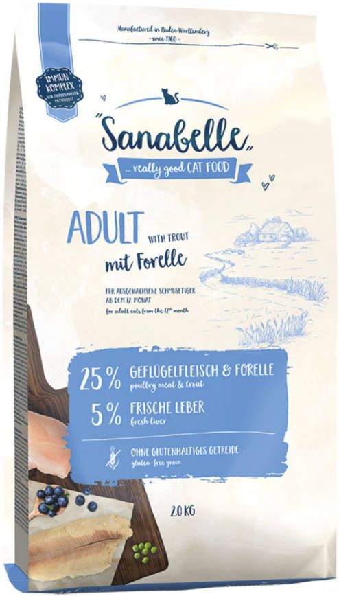 Sanabelle Adult kattenvoer met forel 10 kg + 2 kg gratis