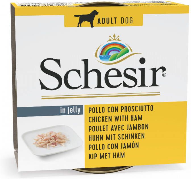 Schesir Hond Blik Gelei 150 g Hondenvoer Kipfilet&Ham