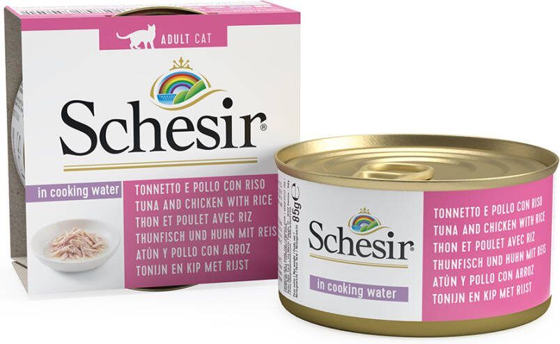 Schesir 5 x 85 g Natural met rijst + 1 x 85 g GRATIS! pure tonijn & kip met rijst