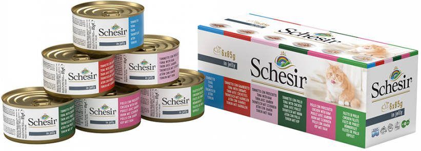 Schesir Kat Multipack Blik Kattenvoer Tonijn Kip Garnaal 6x85 g