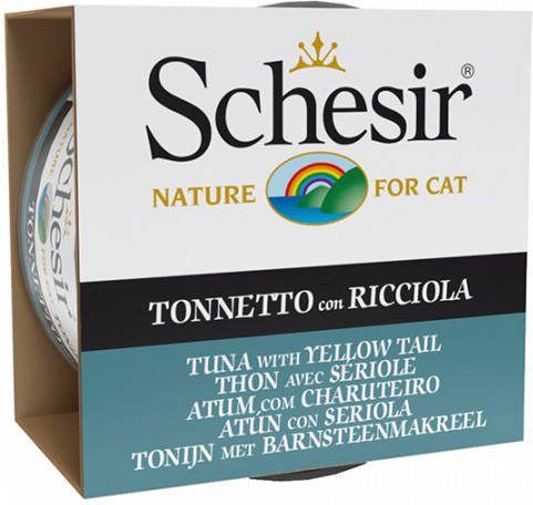 Schesir tonijn met barnsteenmakreel(jelly)natvoer kat(blikjes 85 g)2 trays(28 x 85 gr )