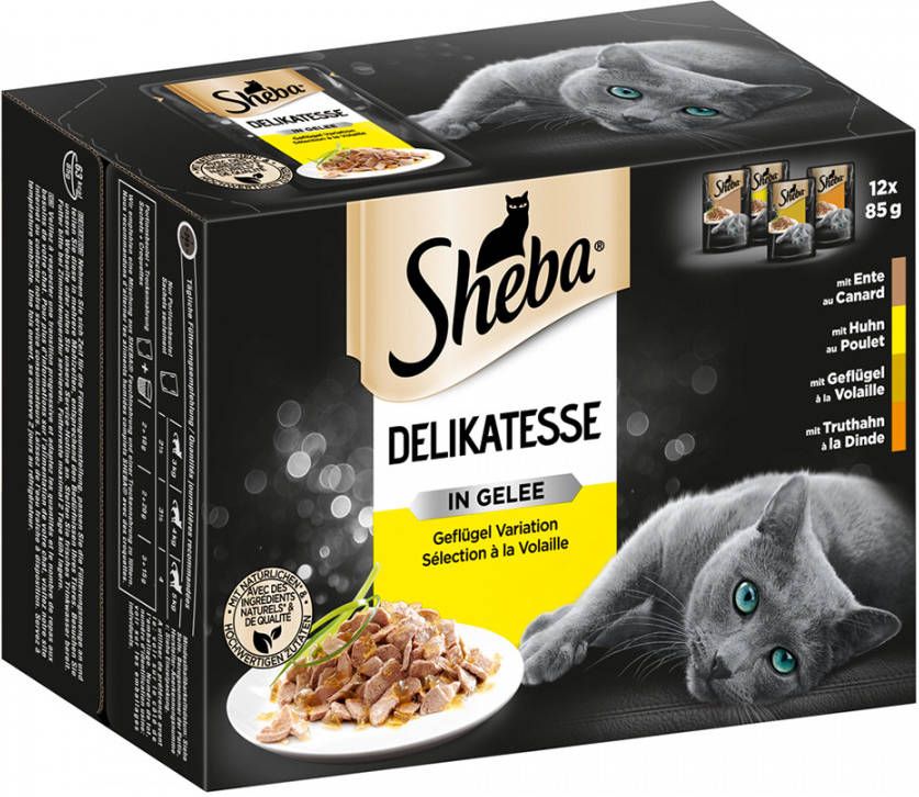 Sheba 10 + 2 gratis! 12 x 85 g Selection Maaltijdzakjes Delicatesse in saus met Gevogelte