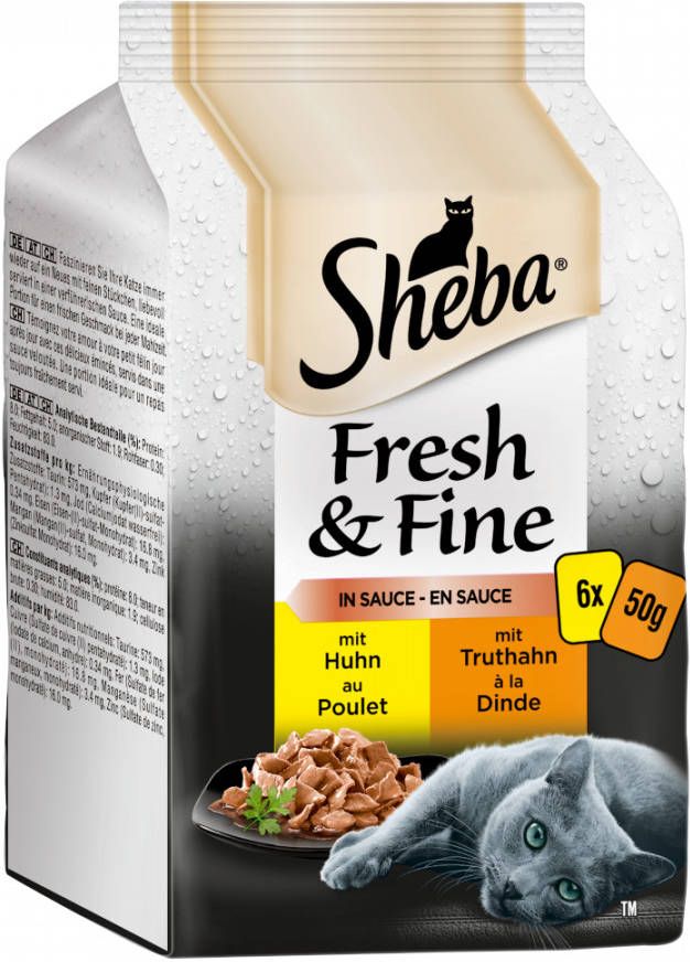 Sheba Fresh & Fine 24 x 50 g Voordeelpak Kattenvoer Met rundvlees en kip in saus
