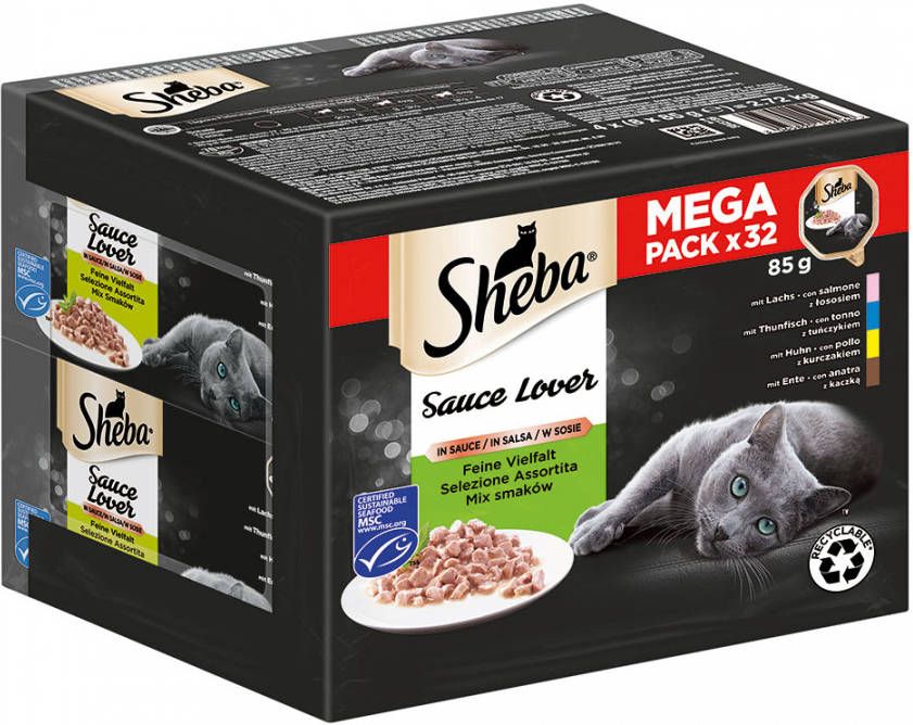 Sheba 20% korting! Voordeelpakket Variaties in Kuipjes 32 x 85 g Sauce Lover