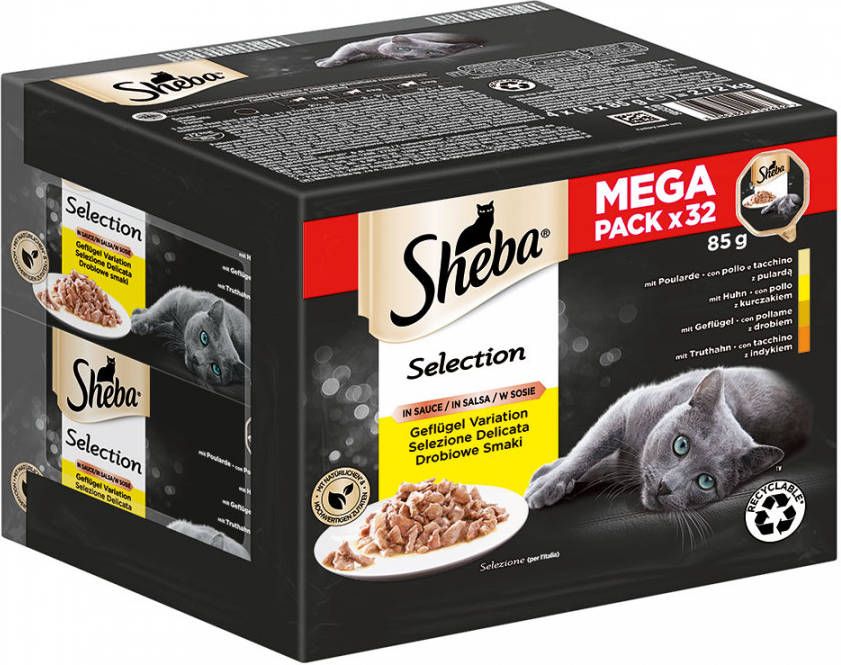 Sheba 20% korting! Voordeelpakket Variaties in Kuipjes 32 x 85 g Selection in Sauce