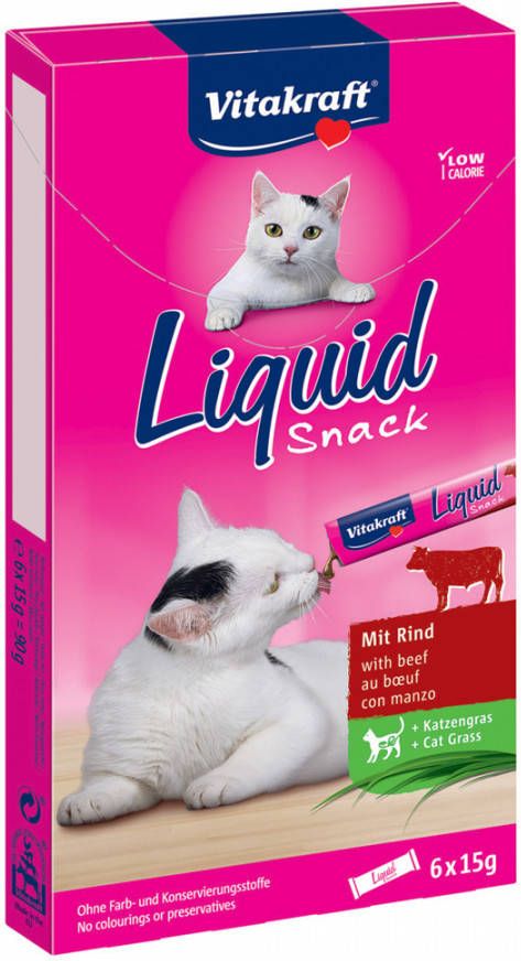 Vitakraft Liquid Snacks kattensnoep Combipack L 2 x zalm, 2 x eend, 1 x kip, 1 x rund