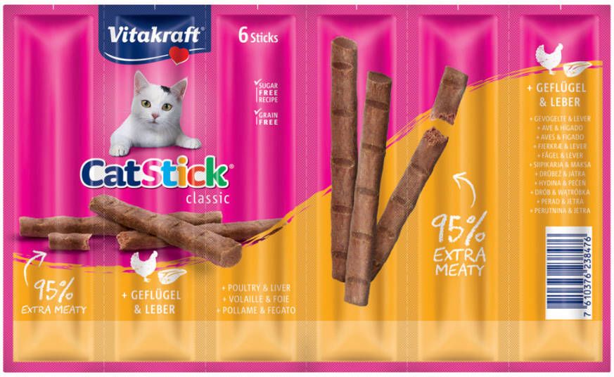 Vitakraft 20 + 4 gratis! 24 x 6 g Cat Stick Mini Gevogelte & Lever(24 x 6 g )