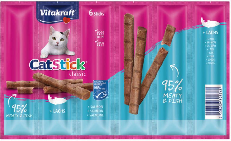 Vitakraft 20 + 4 gratis! 24 x 6 g Cat Stick Mini Zalm MSC(24 x 6 g )