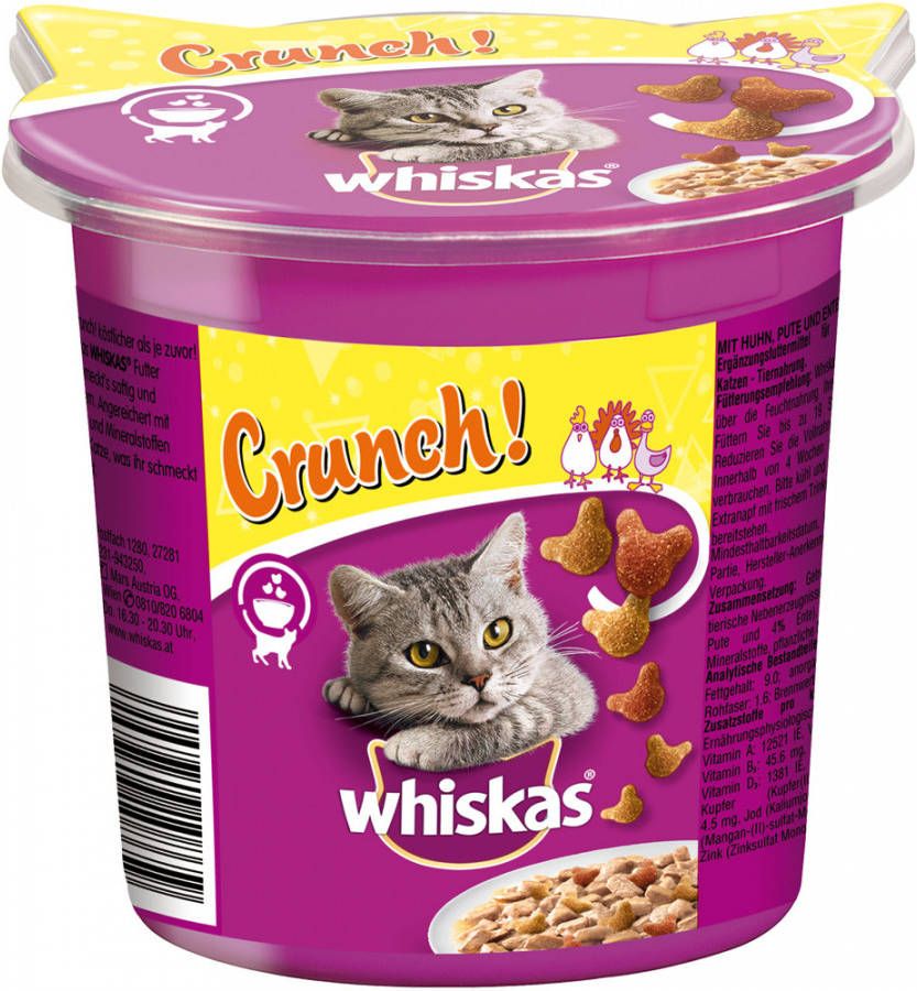 Whiskas 5x100g Crunch Kip, Kalkoen & Eend Kip, Kalkoen & Eend Kattensnacks