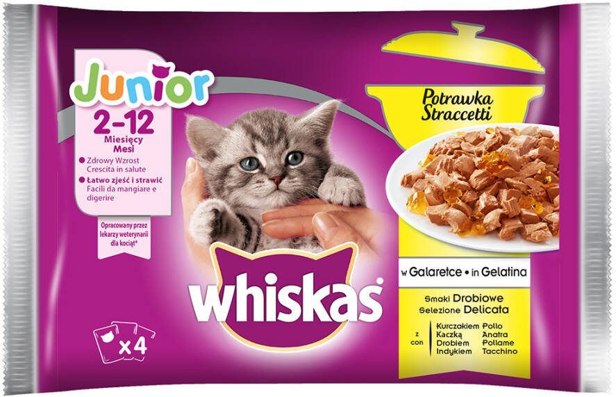Whiskas Multipack Junior Maaltijdzakjes 12 x 85 g Kattenvoer Gevogelteselectie in Gelei