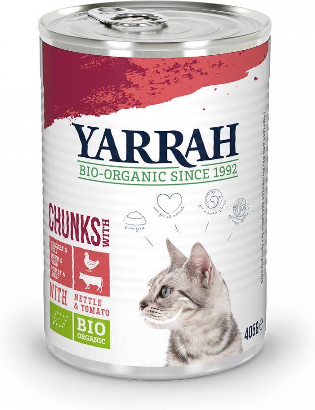 Yarrah 405g biologisch chunks Kip & rund met brandnetel & tomaat Kattenvoer