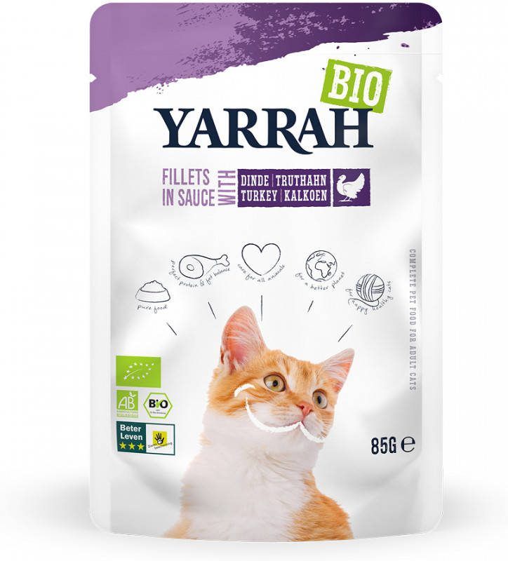 Yarrah Voordeelpakket Bio Filets in Saus 28 x 85 g Kattenvoer met Kalkoen