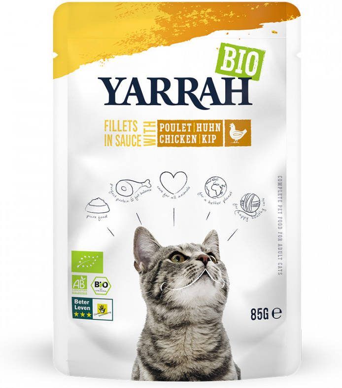 Yarrah Voordeelpakket Bio Filets in Saus 28 x 85 g Kattenvoer met Kip